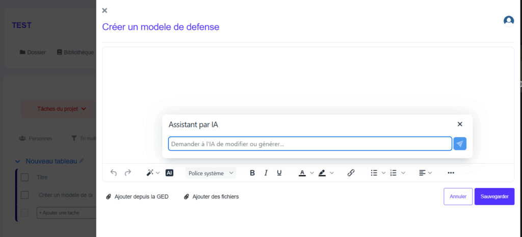 IA dans la génération de tâche LegalDay