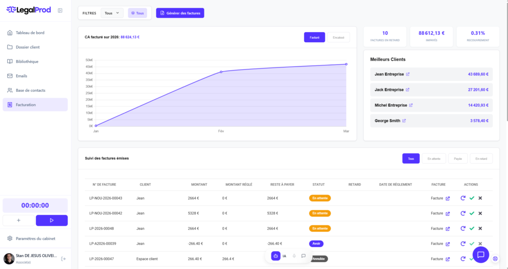 facturation-onglet Facturation avocat LegalProd